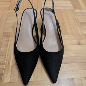 SLINGBACK BLACK ELEGANT SHOES KITTEN HEELS